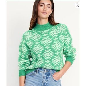 Old Navy Holiday Print Mock Neck Sweater In Green Snowflake Plus Size 2X